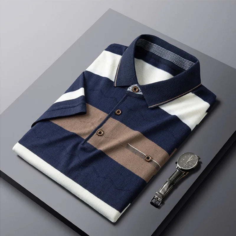 New Men's Casual Knitted Short Sleeve Polo Shirt